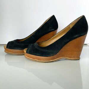 Steve Madden Christan Black Suede Open Toe Platform Wedge Shoe